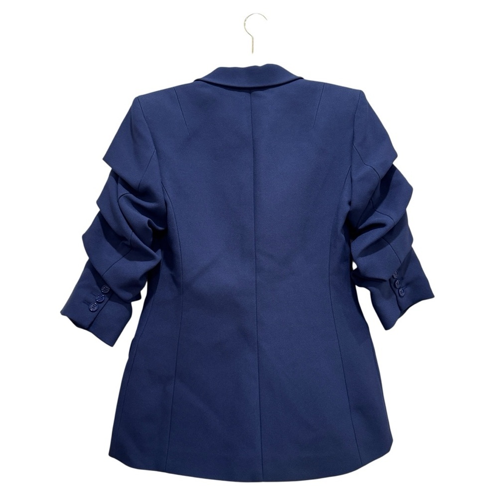 NWT Michael Kors Collection Cate Crush-Sleeve Blazer Preppy Designer Navy Sz 4 - Picture 7 of 16